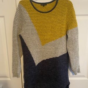 Blue light grey and yellow block sweater